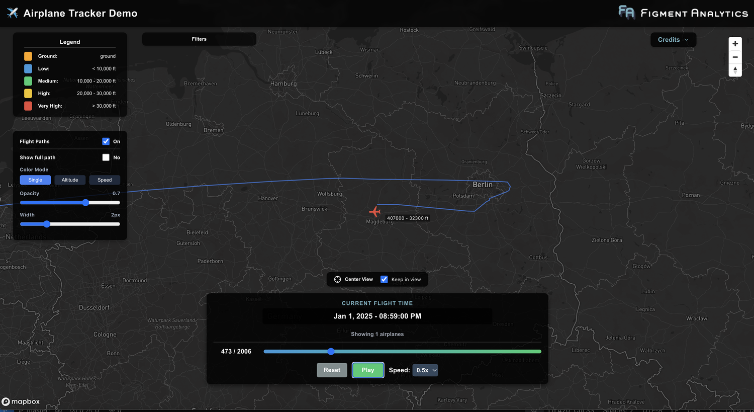 FlightPulse interactive map showing aircraft positions and flight paths
